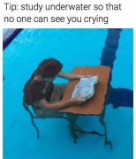 Tip : study underwater so that no one can see you crying (小提示：在水底学习就没人看见你在哭)
