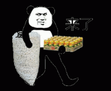 熊猫头拿一箱维他柠檬茶、一大袋爆米花，来了看戏！