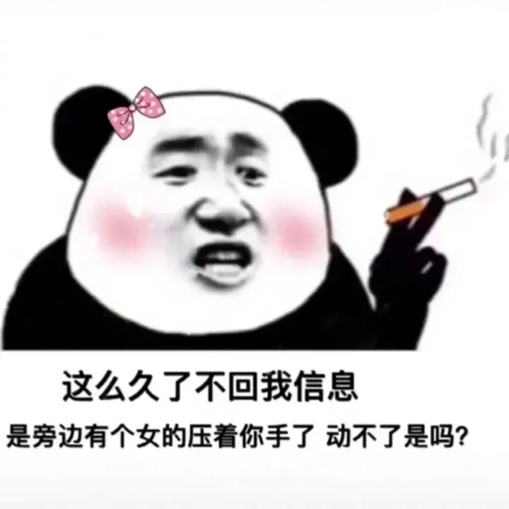 这么久了不回我信息是旁边有个女的压着你手了动不了是吗?(熊猫头表情包)