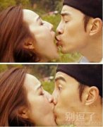 正在接吻的小情侣。