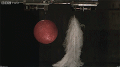 检验保龄球和羽毛一同落地