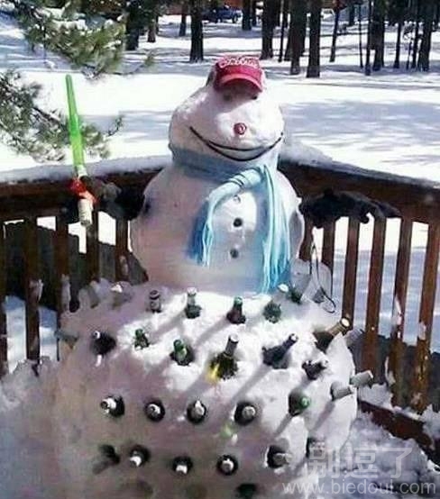 雪人面前的酒瓶子。。