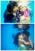 水下接吻的照片。 水下接吻的照片。