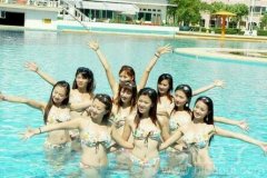 一群美女们在游泳。 一群美女们在游泳。