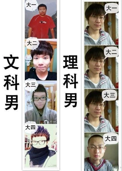 文科男的大学四年，是越过越滋润 理科男大大学四年，是考研的一年活的像头畜生啊