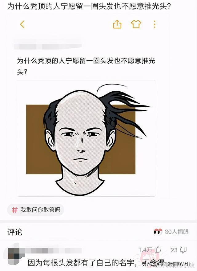 为什么秃顶的宁愿留一圈头发，也不愿意推光头，神评也是个人才