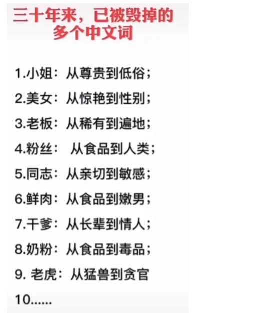 “三十年来,已被毁掉的多个中文词”评论太有才了,你还知道哪些? “三十年来,已被毁掉的多个中文词”评论太有才了,你还知道哪些?