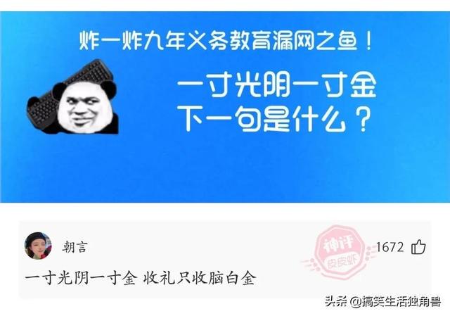 神评：炸一下九年义务教育漏网之鱼，一寸光阴一寸金下一句是什么