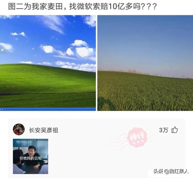 图二是我家麦田，找他们索赔十亿多吗？爆笑神评：你的云呢？