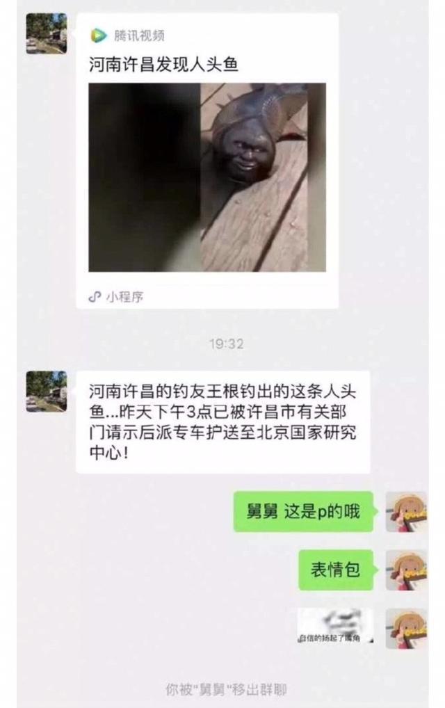 每日一笑:这“人头鱼”P的那么假舅舅还相信,还把我移出了群聊 每日一笑:这“人头鱼”P的那么假舅舅还相信,还把我移出了群聊