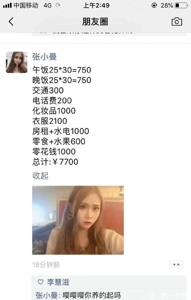 搞笑段子：请问这样的花销在女性中是个什么水平。