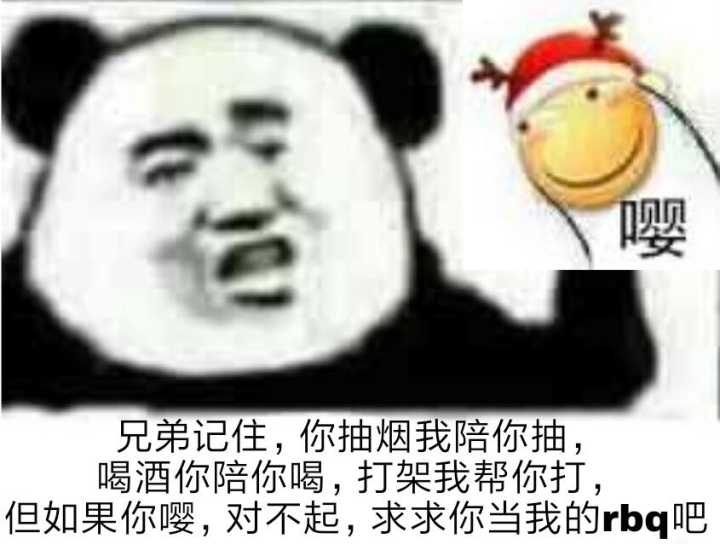 兄弟记住，你抽烟我陪你抽，喝酒你陪你喝，打架我帮你打，但如果你嘤，对不起，求求你当我的rbq吧表情包